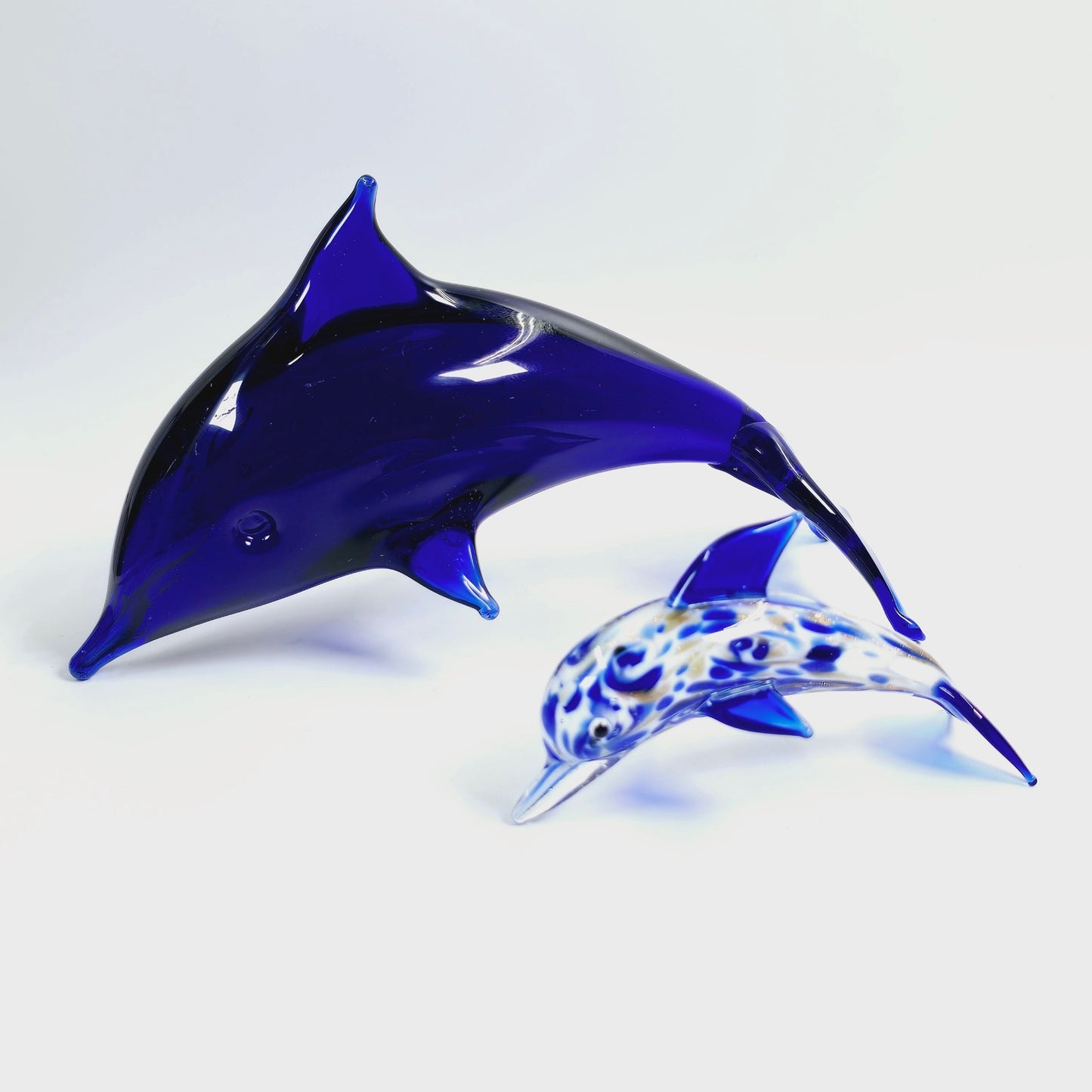 Set of 2 Hand-Blown Glass Dolphins