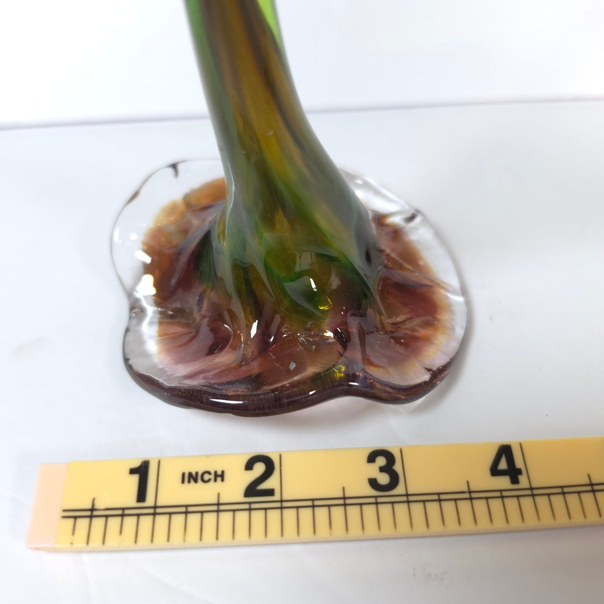 Vintage Art Glass Calla Lily Flower Long Green Stem Purple Pink Bloom 12 Inch