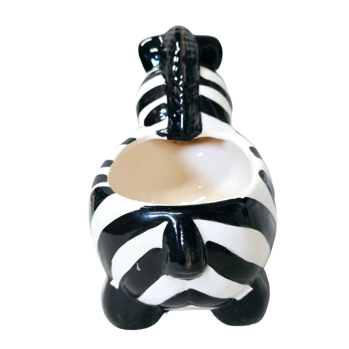 Fun Whimsical Ceramic Zebra Planter, Crazed