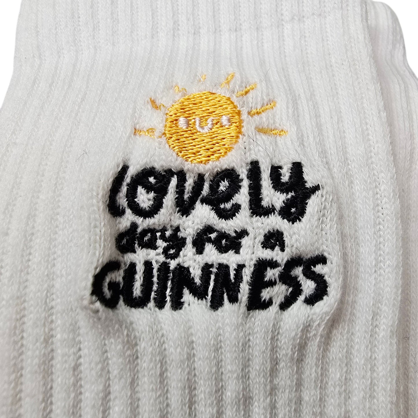 Guinness x Fatti Burke Socks New White Crew Socks Lovely Day For A Guinness NWT