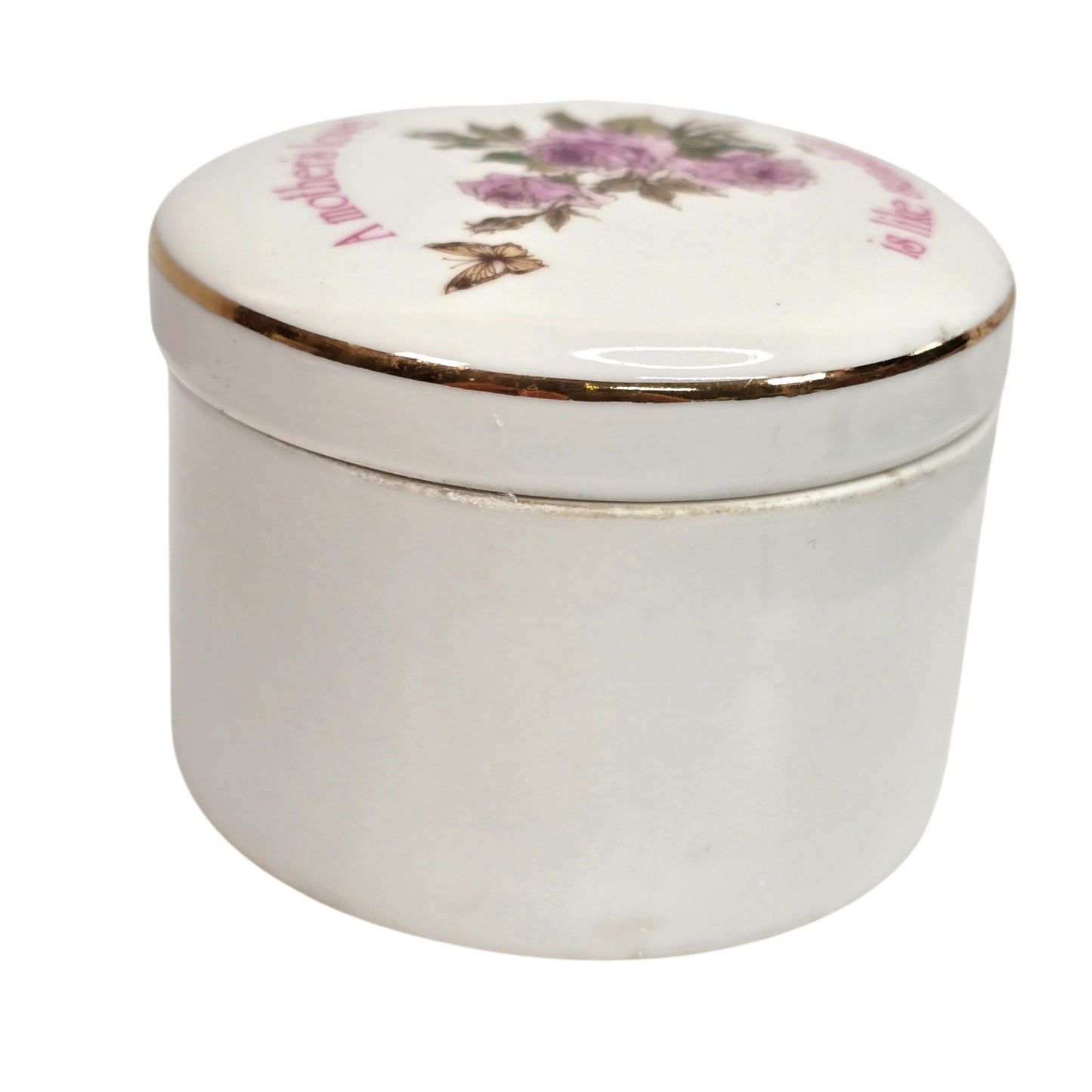 Vintage 1978 A Mother's Remembrance Porcelain Box Designer's Collection Gold Rim