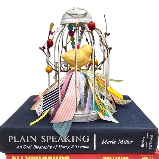 Handmade Shabby Cottage Birdcage Decor w Salt Shaker Bird Tassel Ornament