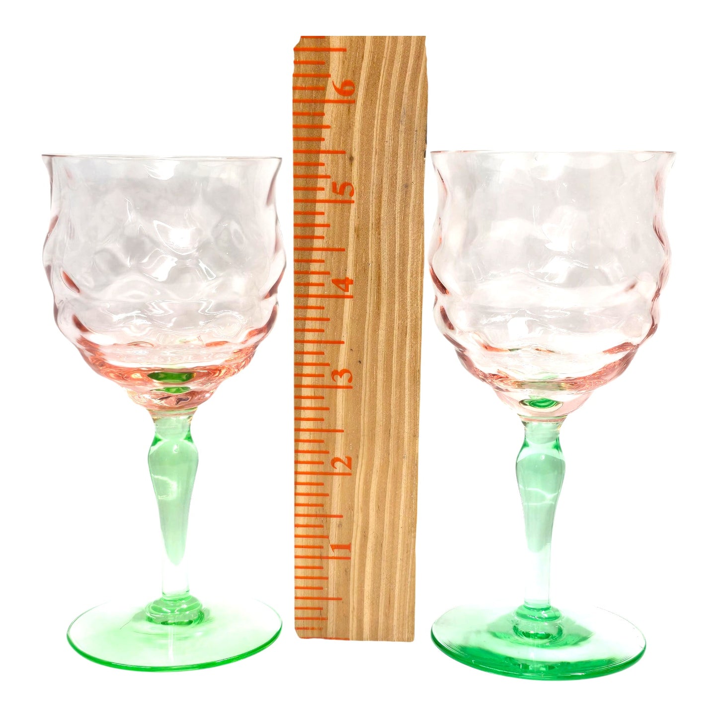 Vtg Tiffin Watermelon Uranium Glass Cocktail Coupes / Champagne Glasses Set of 2