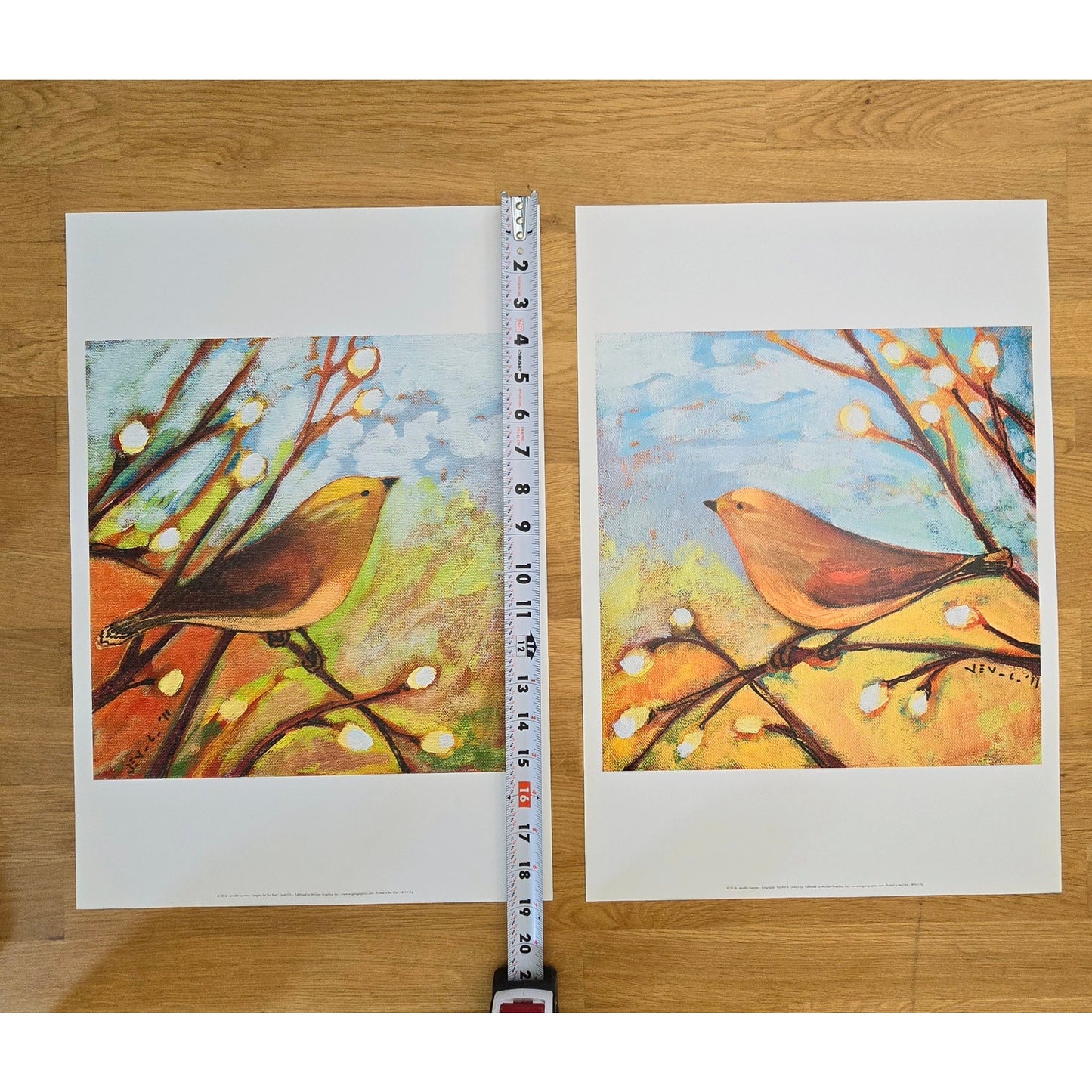 Two 16x12 Bird Art Prints: Longing for You Part I and II, 2016 Jennifer Lommers