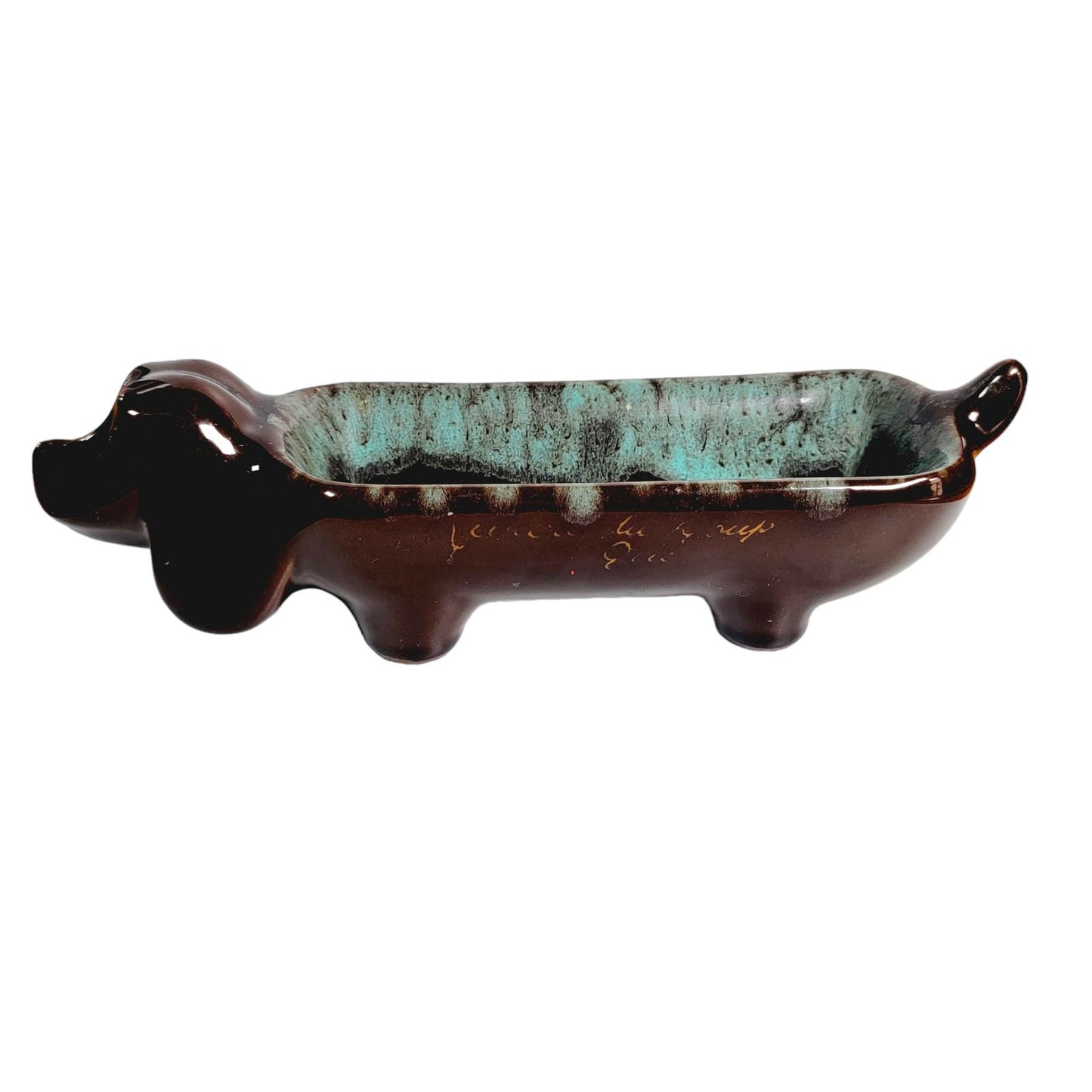 Signed Vintage Pottery Weiner dog Cracker Dish