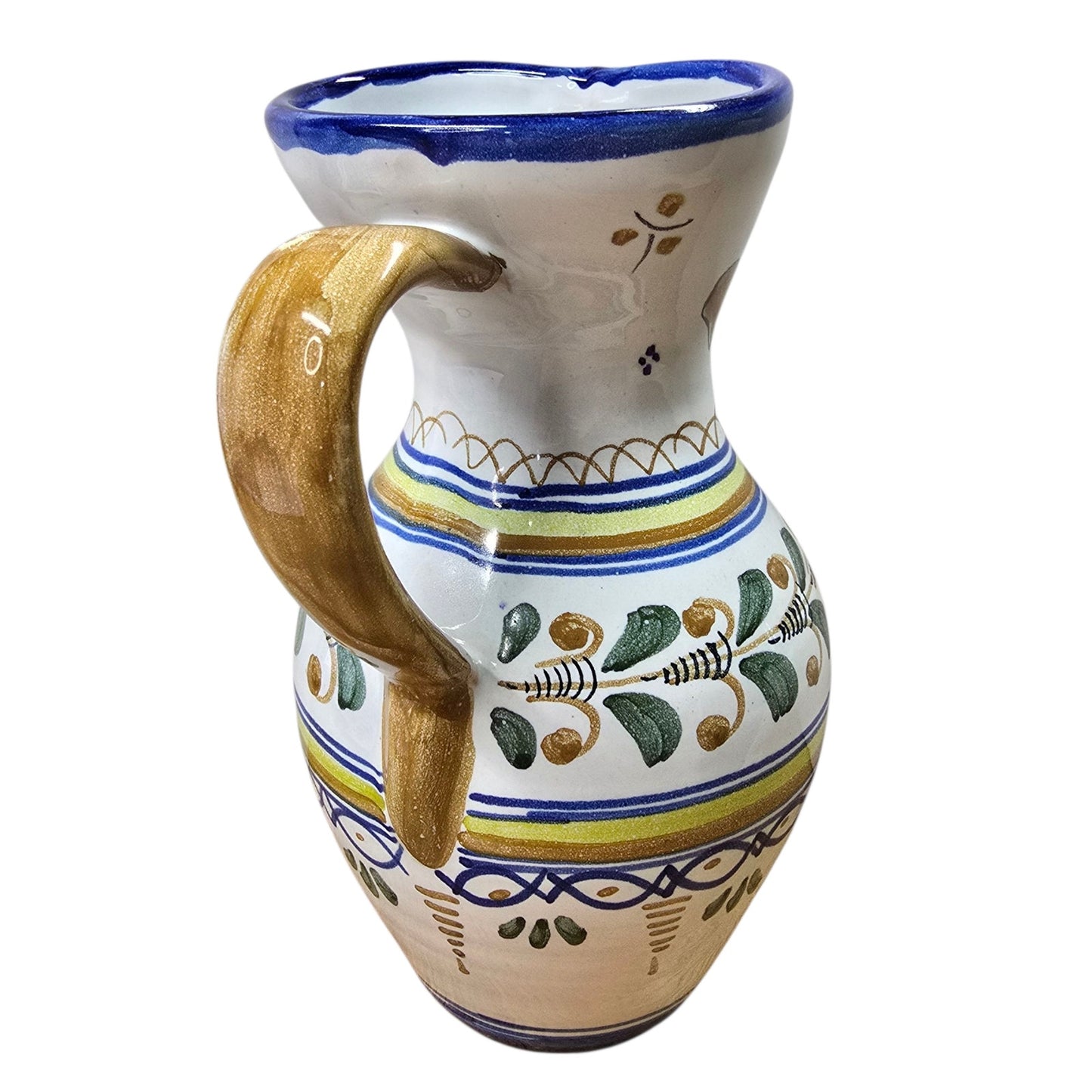 Talavera Water Pitcher Signed S Timoneda Handpainted Mediterranean Farmhouse 8"