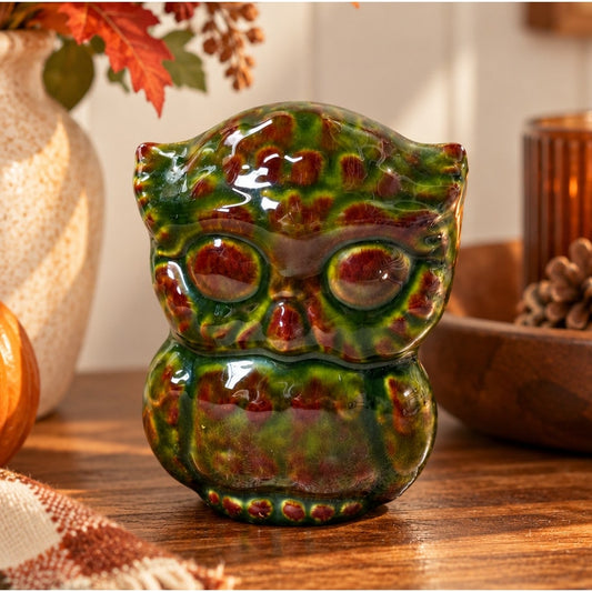 Vintage Kitschy Multi-Color Splatter Owl Figurine Ceramic Fall Decor