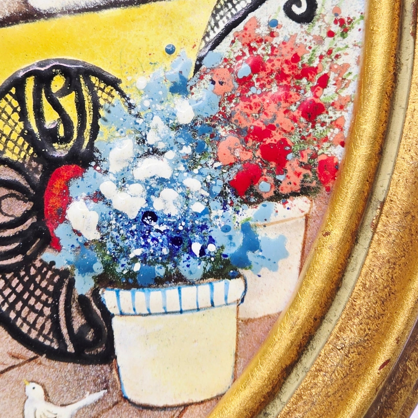 Shirley Mansfield Original Art Enamel on Copper Signed "The Flower Cart" 46/5000