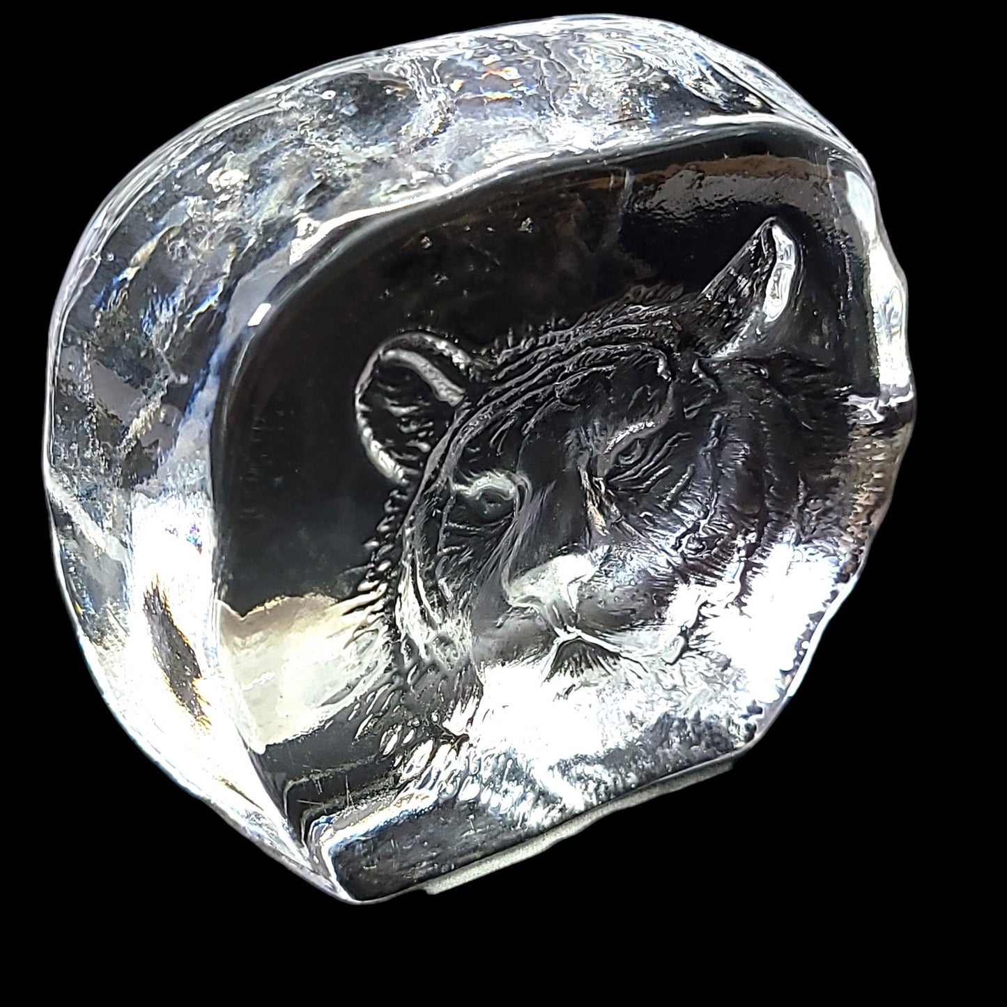 Crystal de France Lead Crystal Tiger Paperweight 4" W