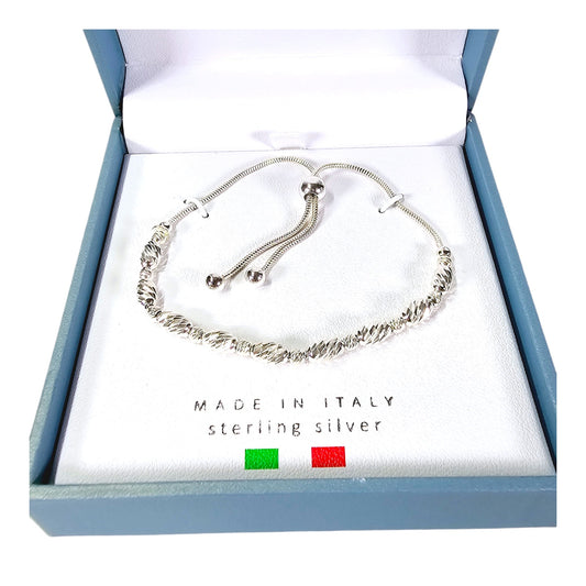 NEW Mia Fiore, Italy Sterling Silver Adjustable Slide Bracelet, New in Box, Made in Italy	4 oz.