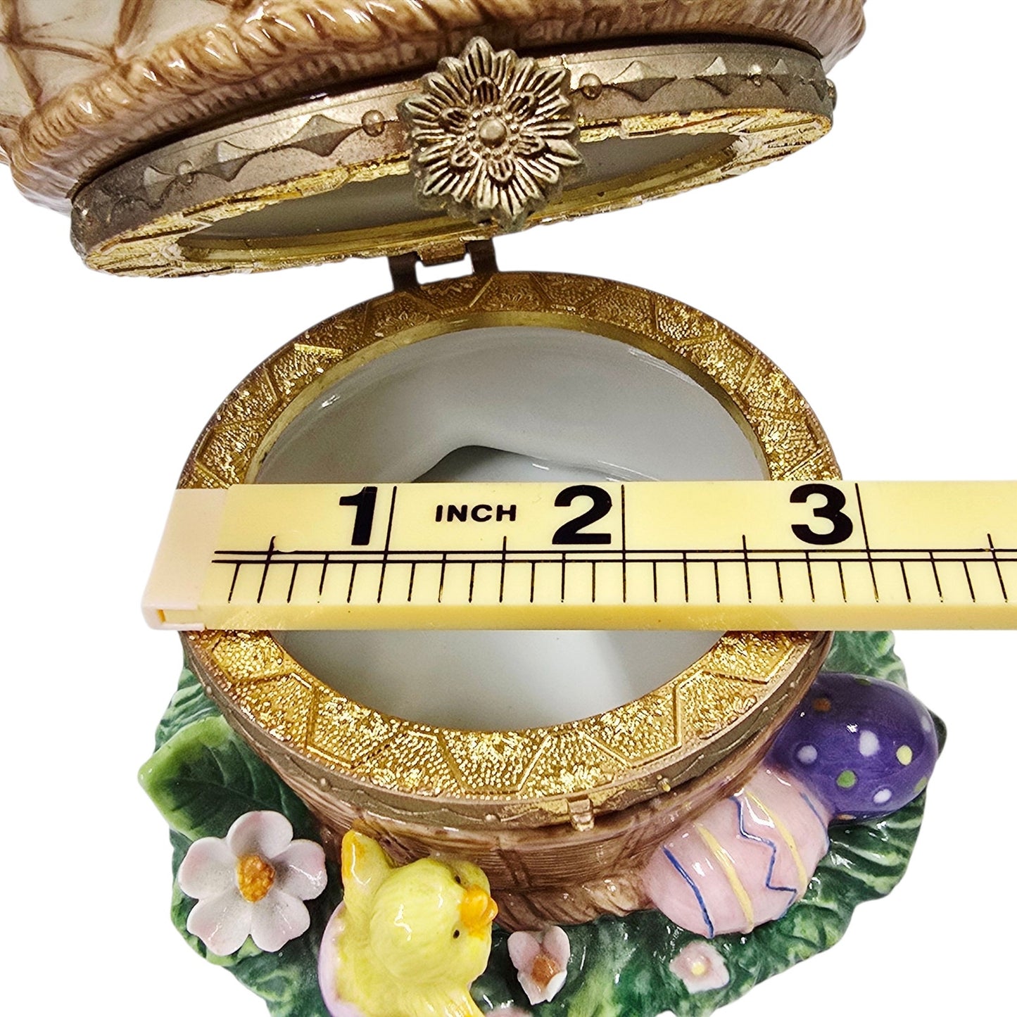 Large Hinged Ceramic Easter Basket Trinket Box Floral Chicks & Eggs Spring Decor