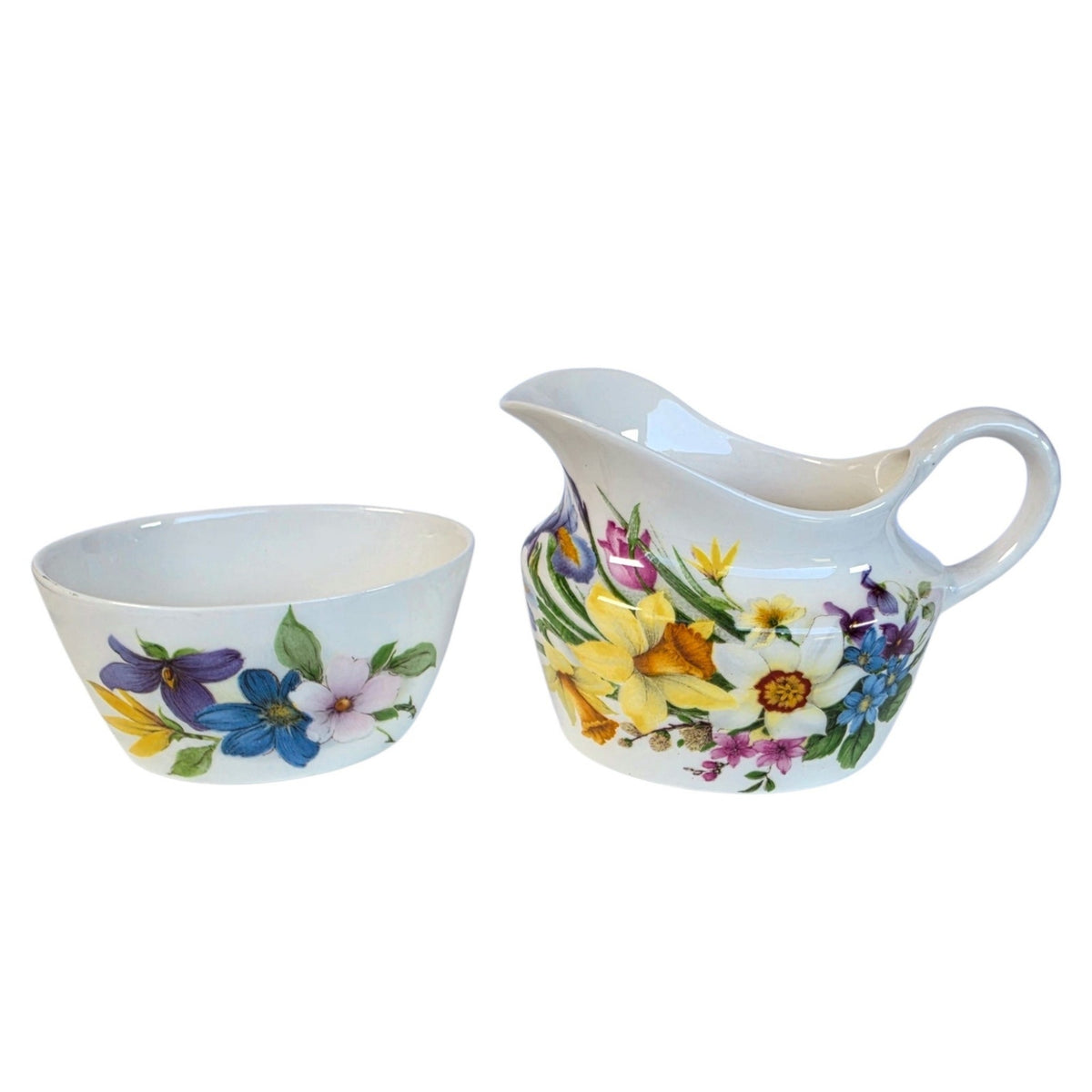 Vintage St George England Creamer & Sugar Bowl Fine Bone China Floral