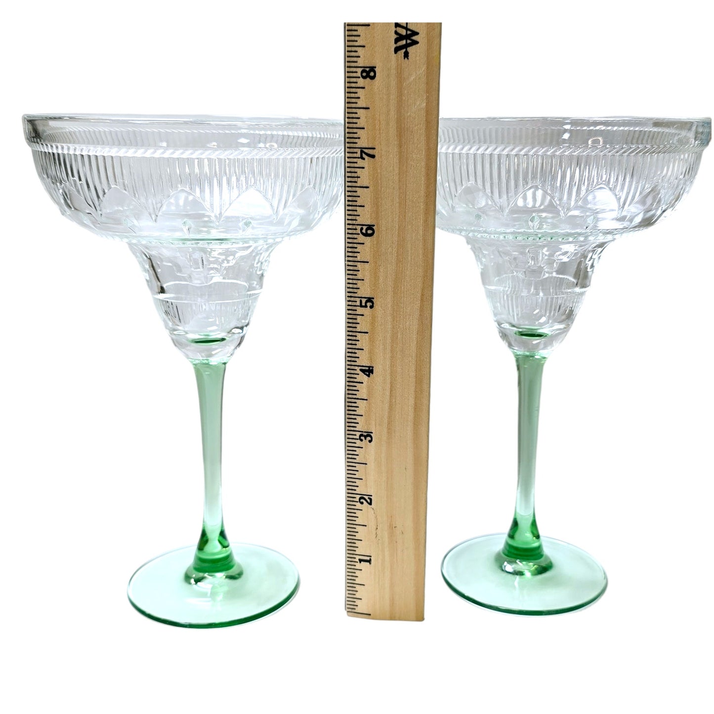 Vintage Durand Cristal D'arques Green Stem Sombrero Margarita Glasses Set of 2