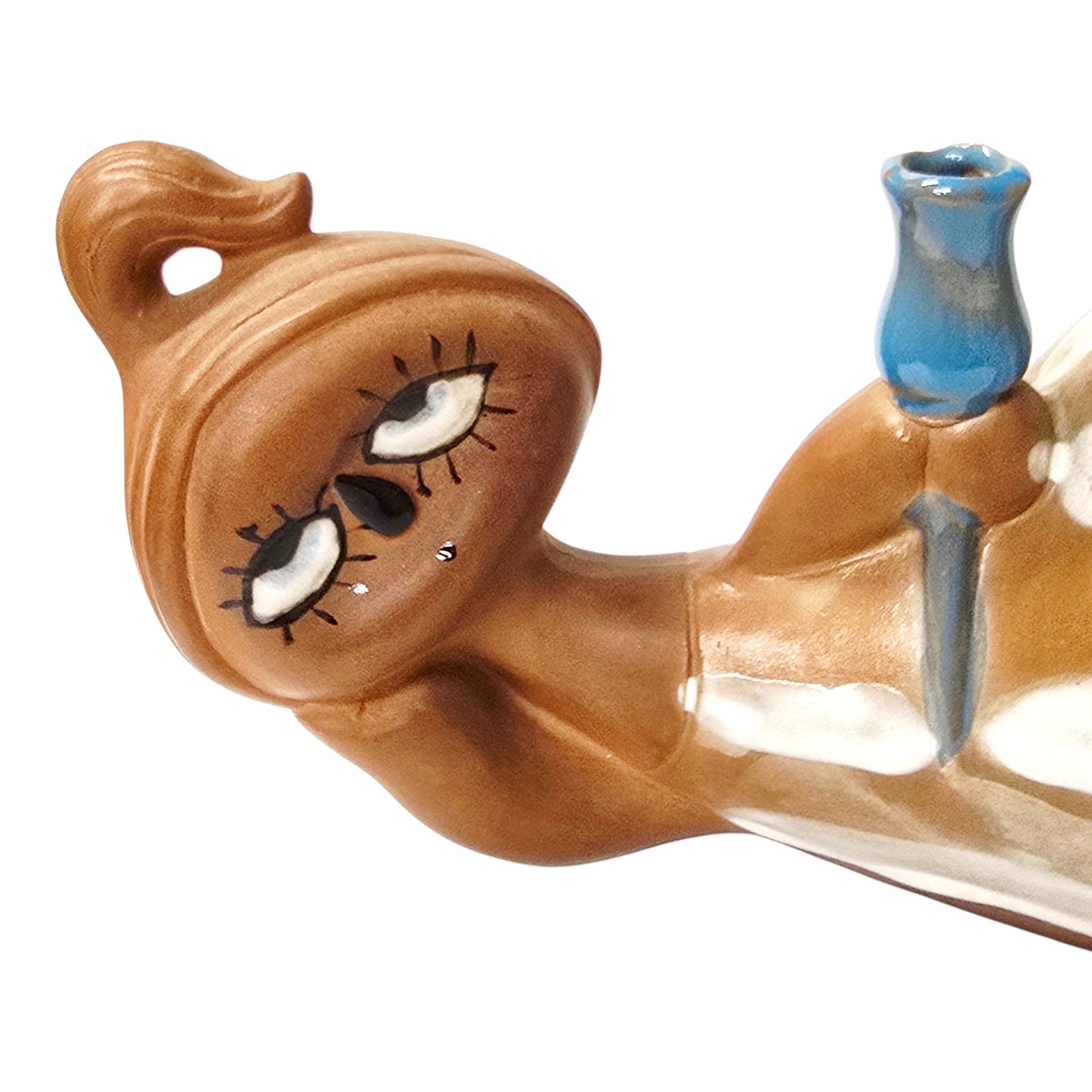 Vintage 1960s Japan Ceramic Big Eye Girl Reclining Figurine Candle Holder Kitsch