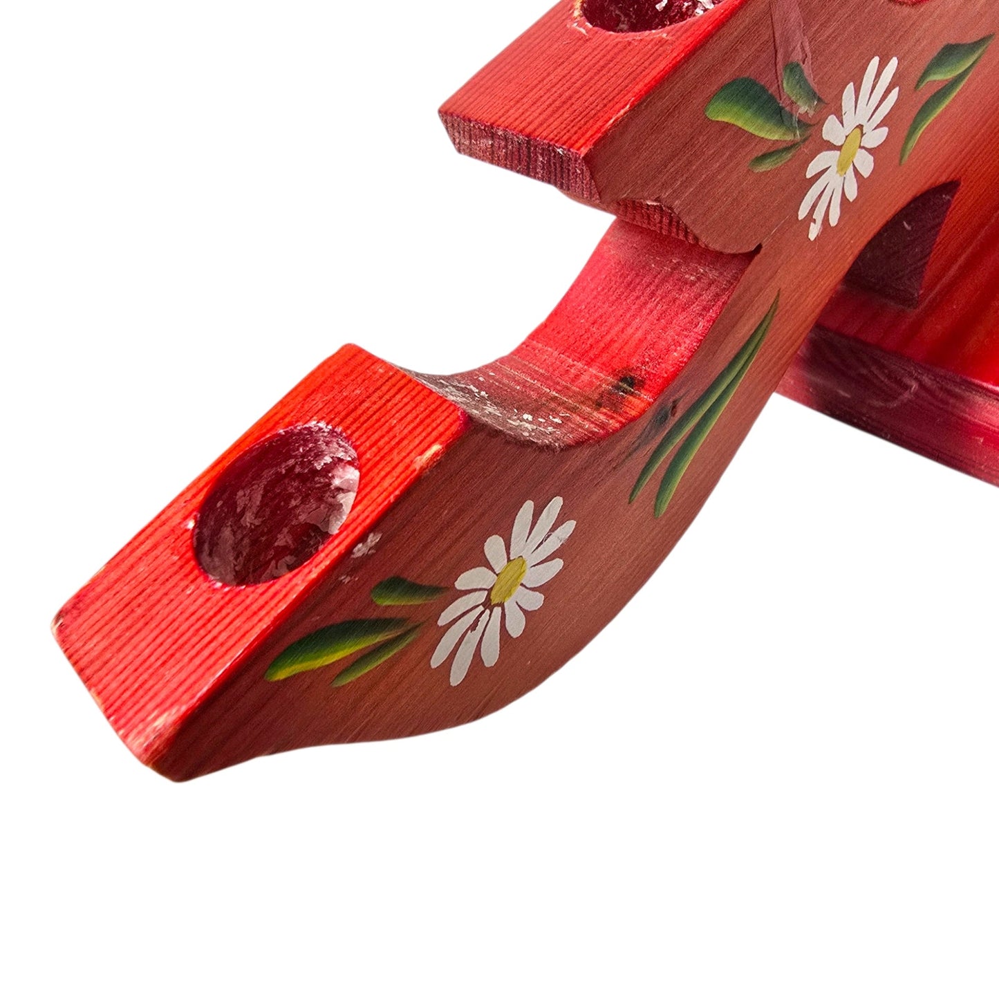 Vintage Sweden Wooden Candelabra Candle Holder Red Floral Hand Painted Folk Art