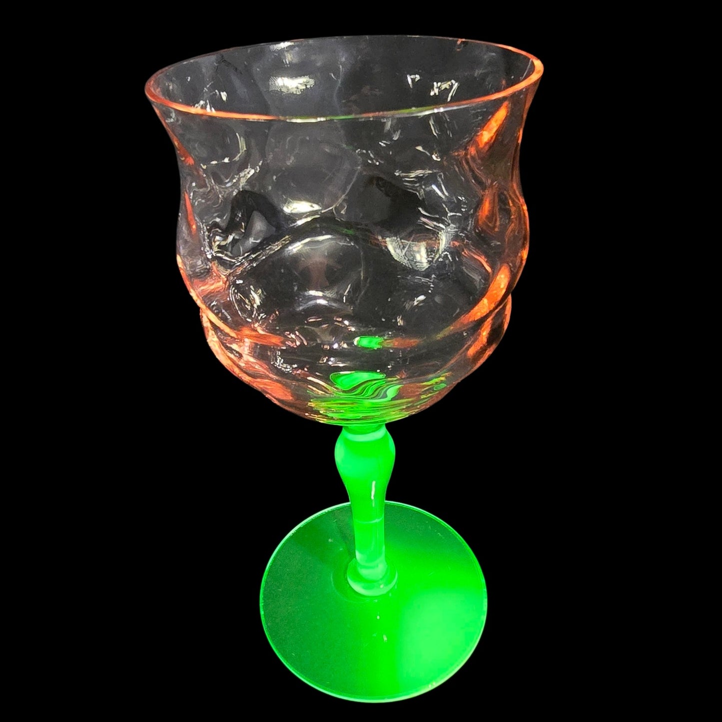 AS IS Tiffin Watermelon Uranium Glass Cocktail Coupe Champagne Glasses Set of 2