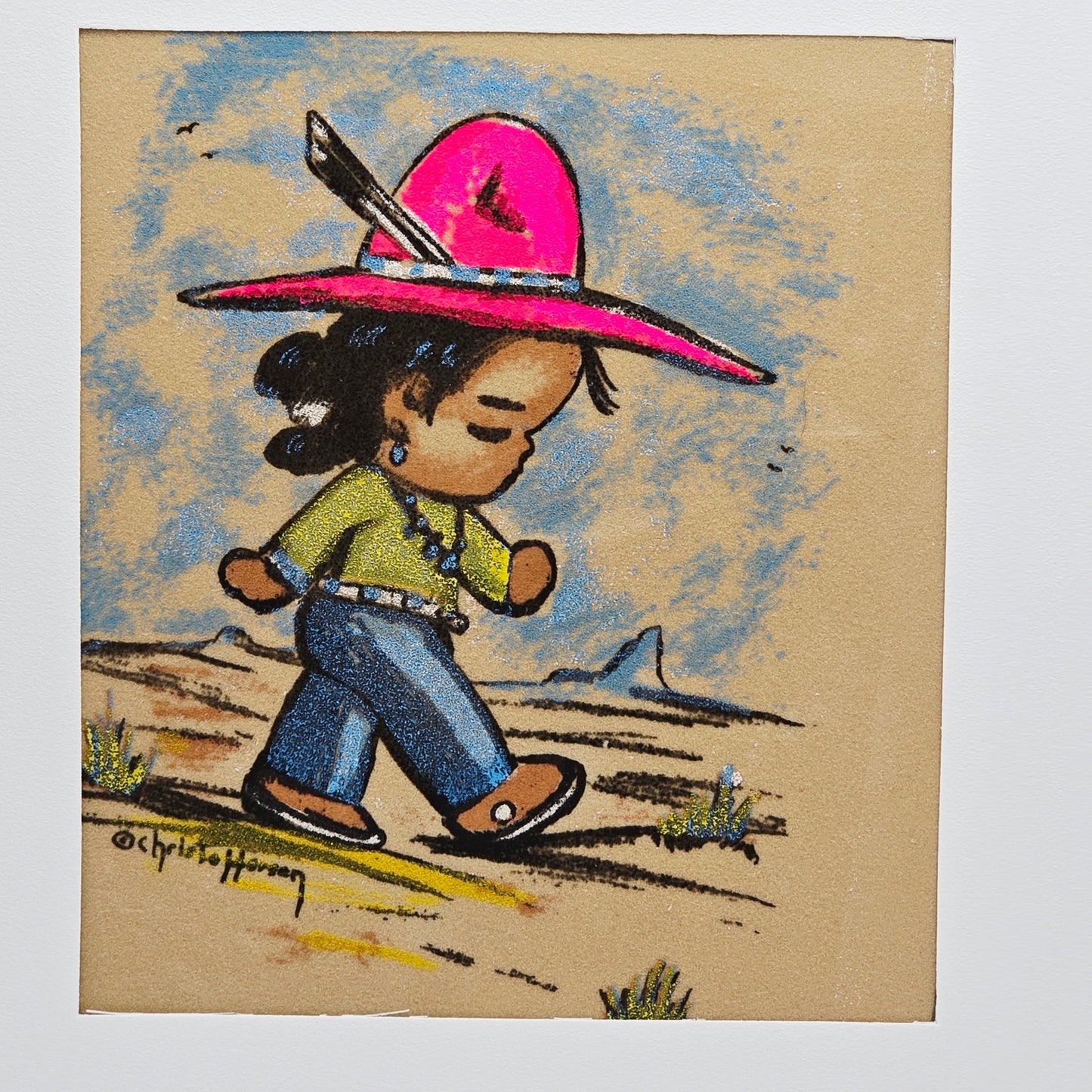 Gerda Christoffersen Signed Tewa Silk Screen Print Native American Child Papoose