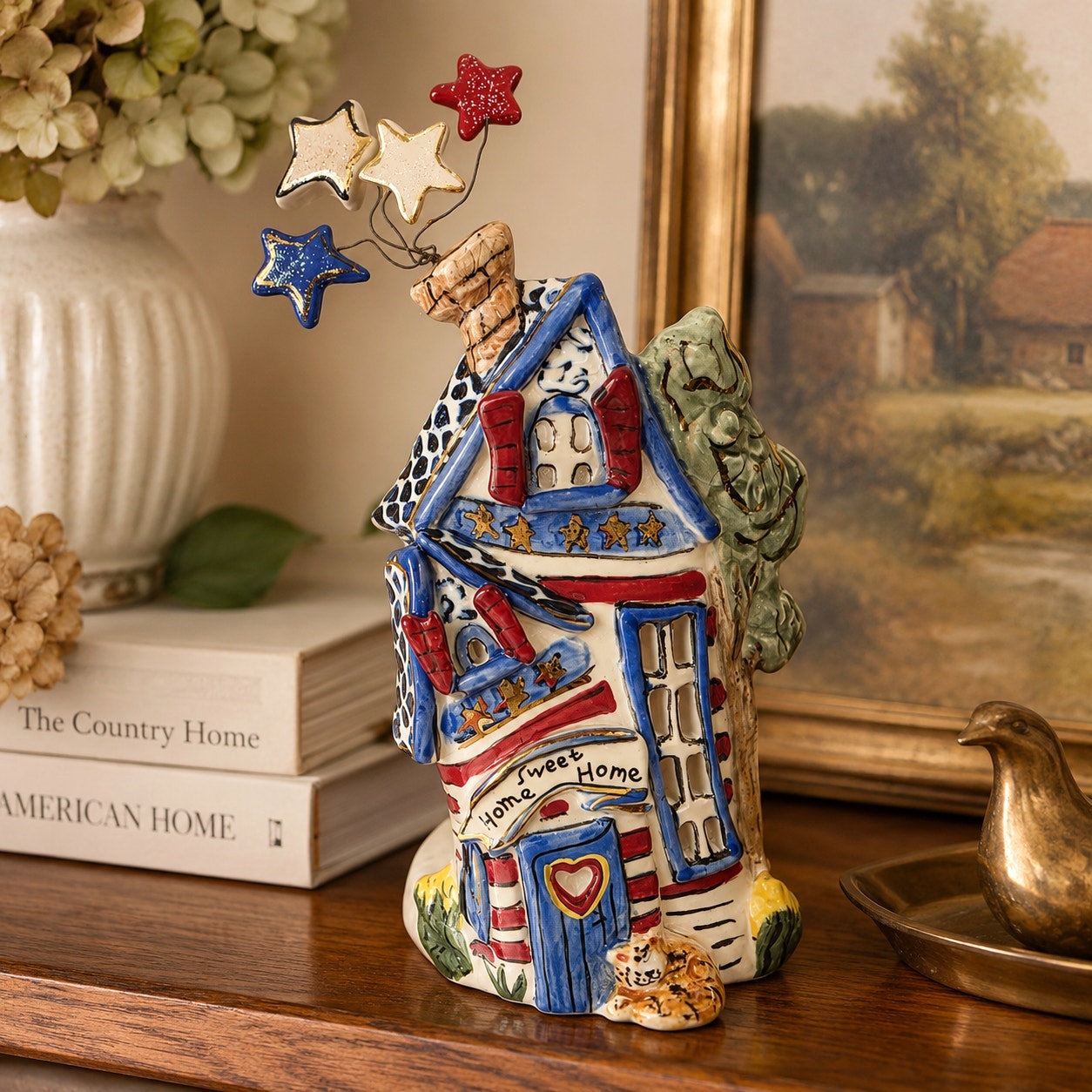 Blue Sky Clayworks Heather Goldminc Home Sweet Home Americana Tea Light House 03