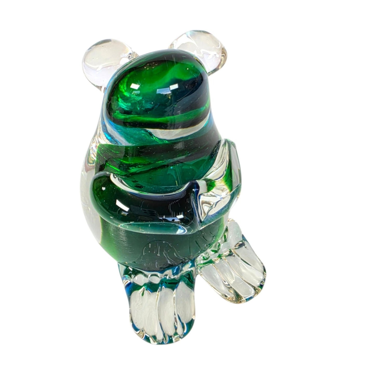 (Reserved for Customer) Vintage Art Glass Mouse? Koala? Figurine Paperweight Blue Green Cased Clear