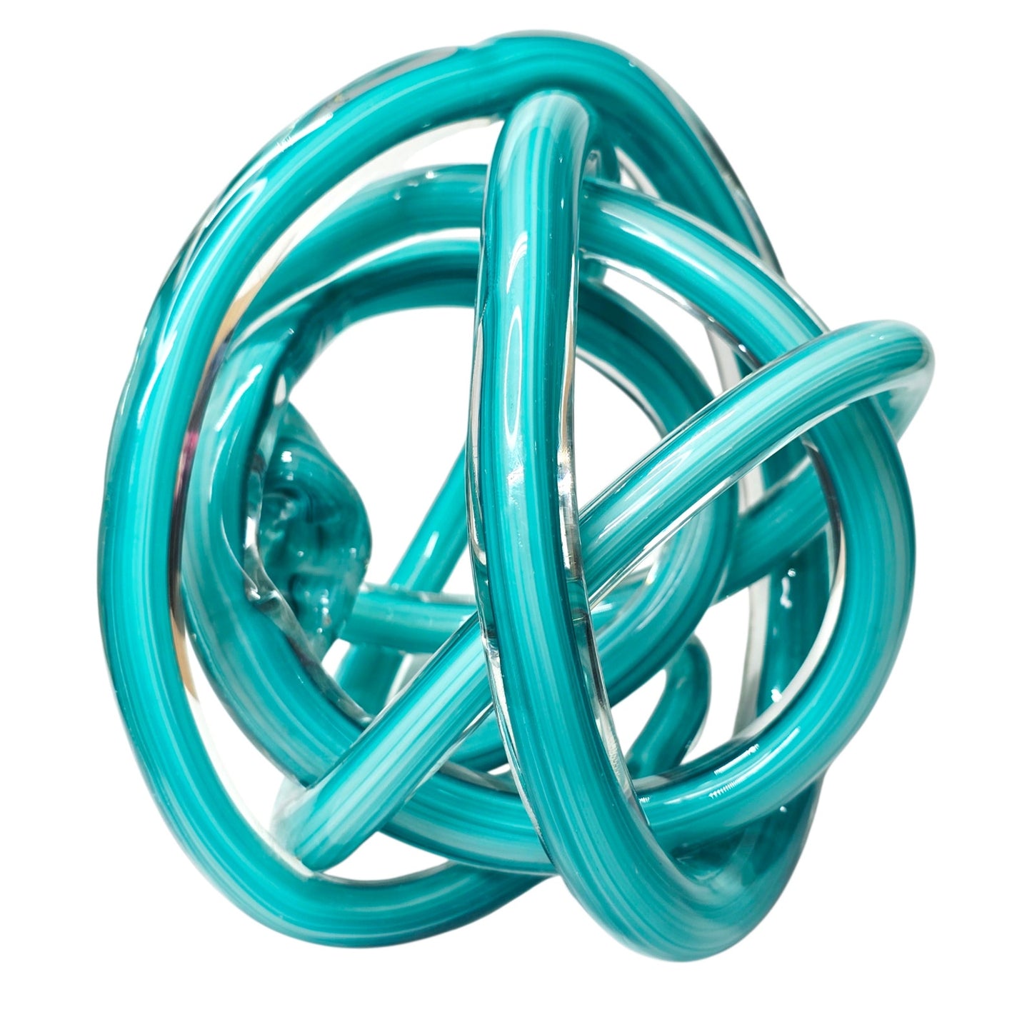 Teal Blue Hand-Blown Art Glass Knot Sculpture - Modern Abstract Decor
