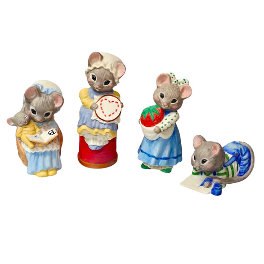Hallmark Minikins Mouse Figurines Set 4 Vintage Porcelain 1983 Hand Painted