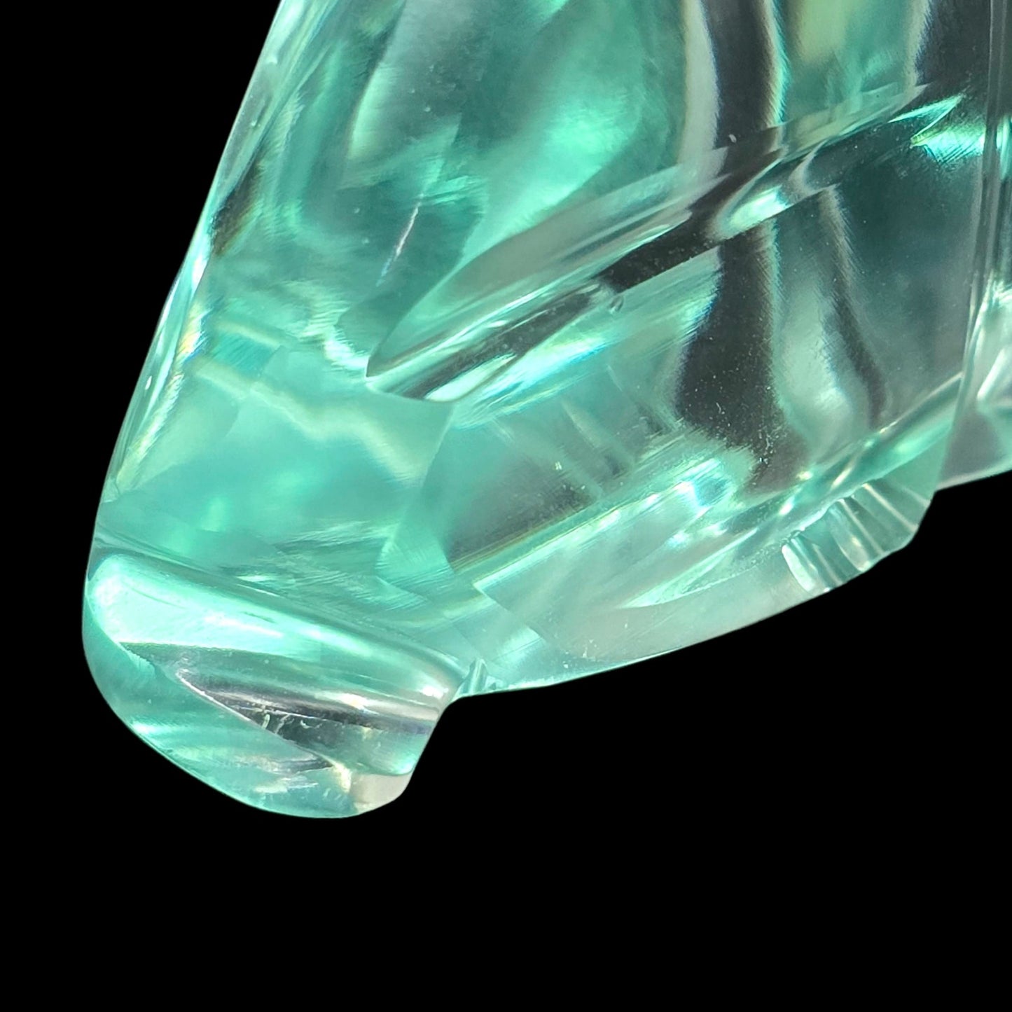 Art Glass Cat Figurine Teal Aqua Modernist Style Polished Finish 2.25"