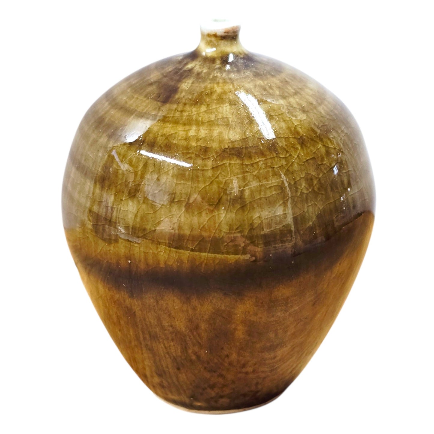 Don E Moeller Studio Pottery Bud Vase Brown Drip Glaze Crackle Finish Signed