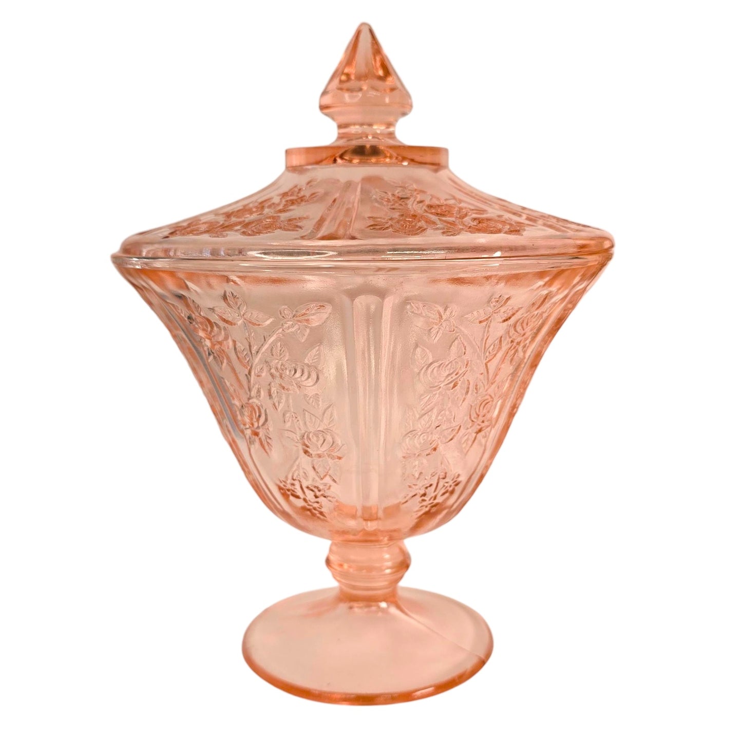 Vintage Sharon Pink Rose Lidded Compote Federal Glass, Pink Depression Glass
