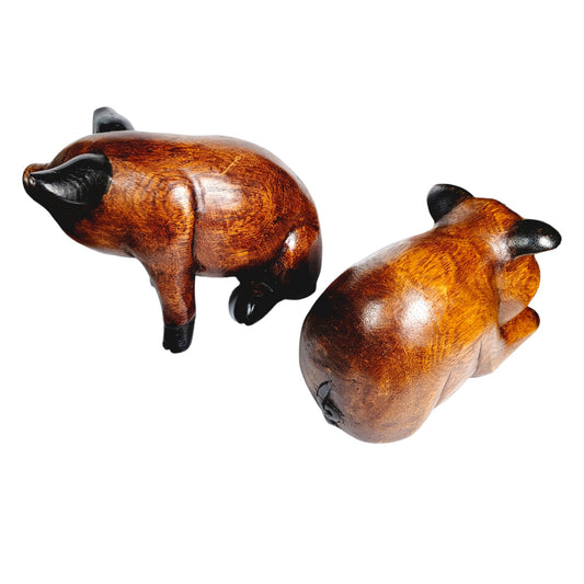 Set of 2 Vintage Hand-Carved Wooden Pigs