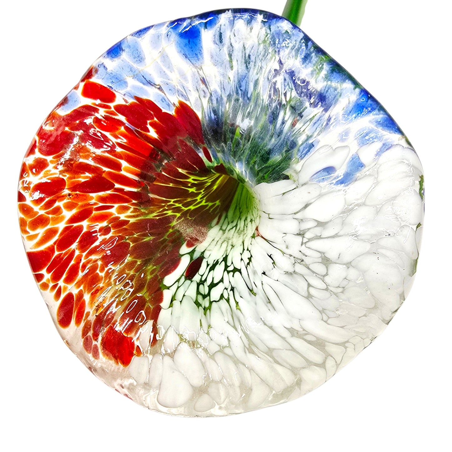 Vintage Hand Blown Art Glass Long Stem Flower 16" Red White Spatter Speckled