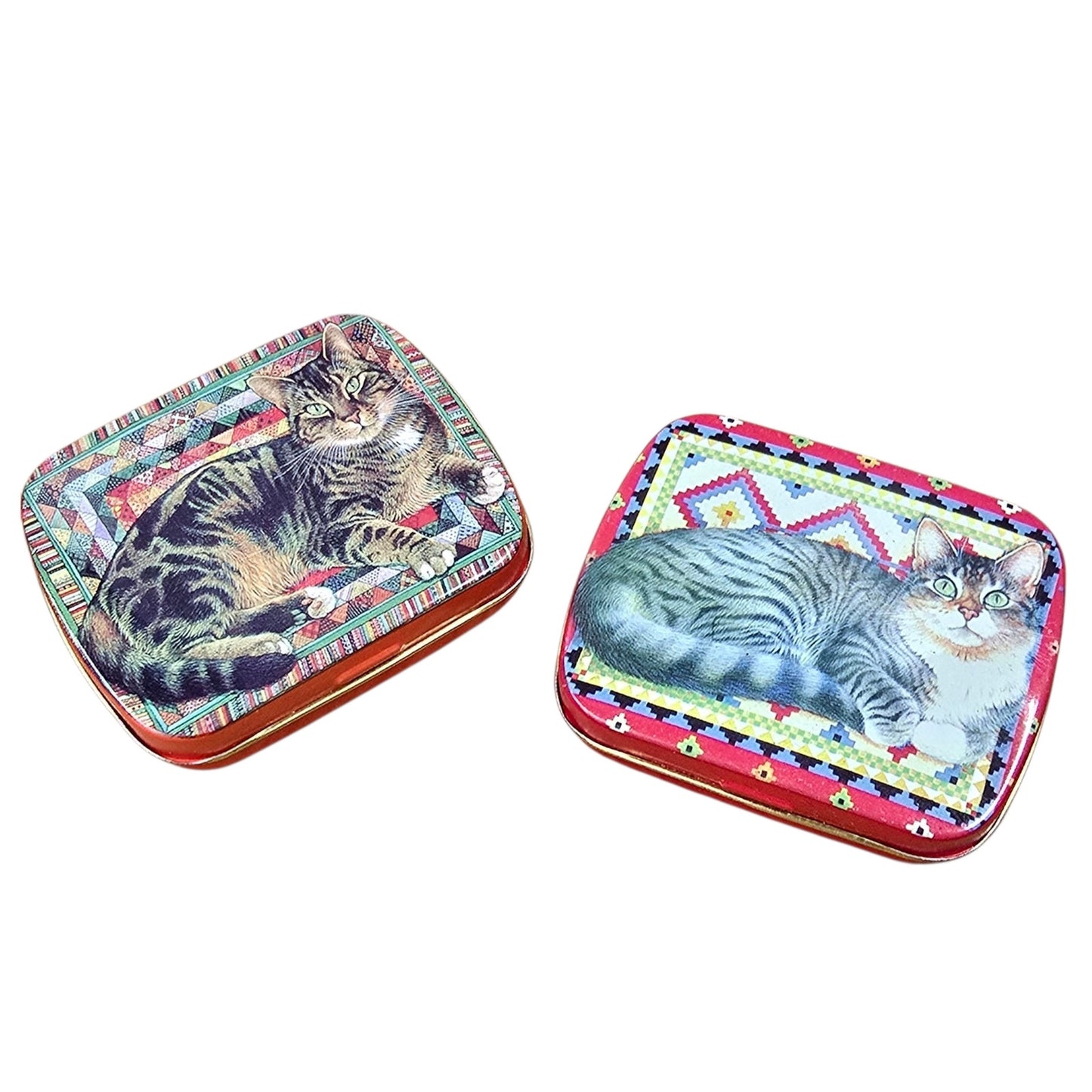 Pair Vintage Cat Tin Boxes Lesley Anne Ivory 1989 Hunkydory England Quilt Art
