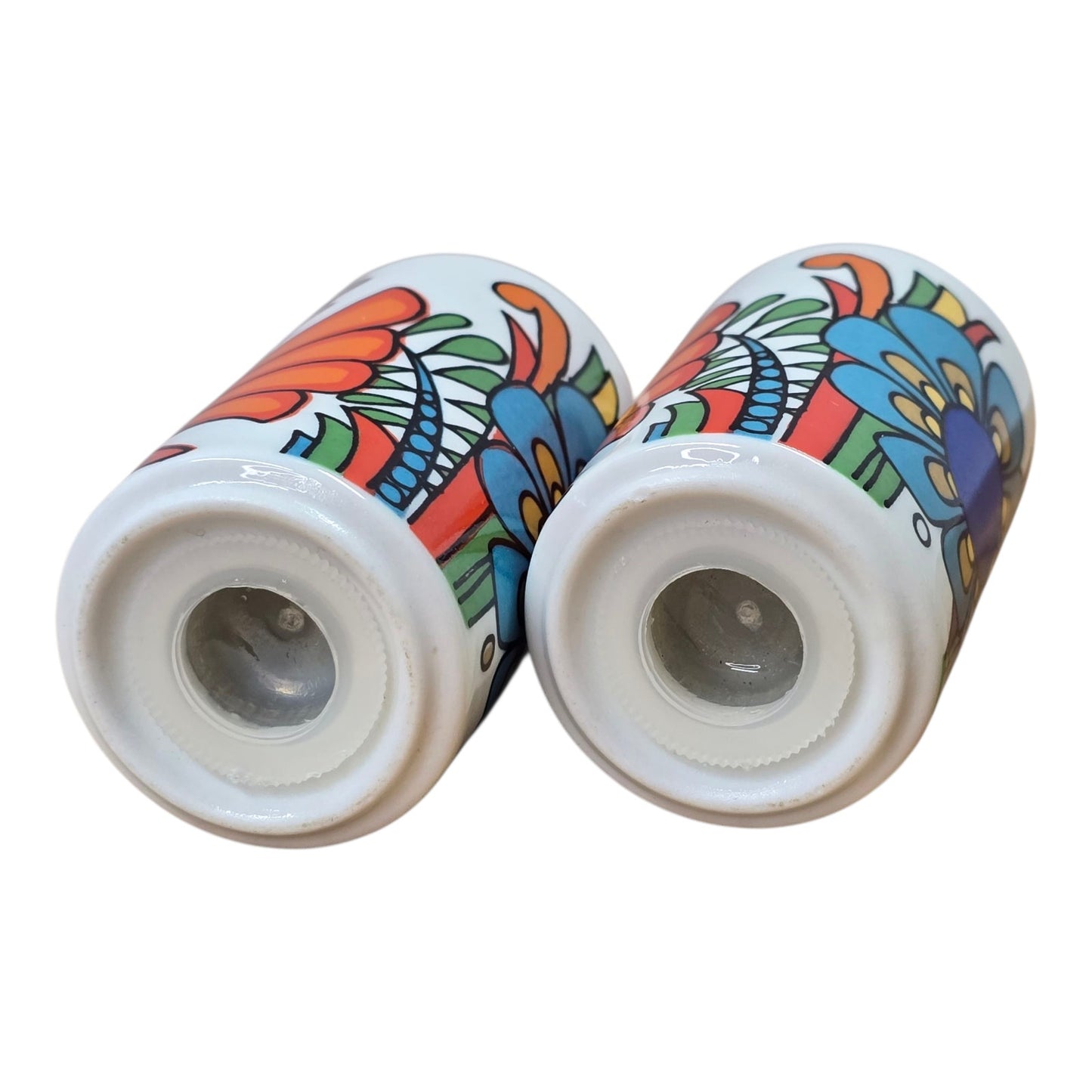 Vtg Villeroy Boch Acapulco Salt Pepper Shakers Retro Bird Flower Set Pop Art