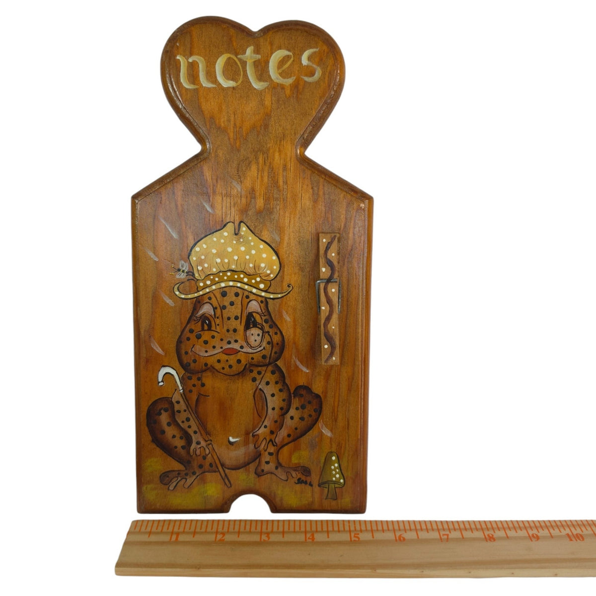Vintage Wooden Frog Note Holder Wall Plaque Hand Painted Folk Art 11.25"