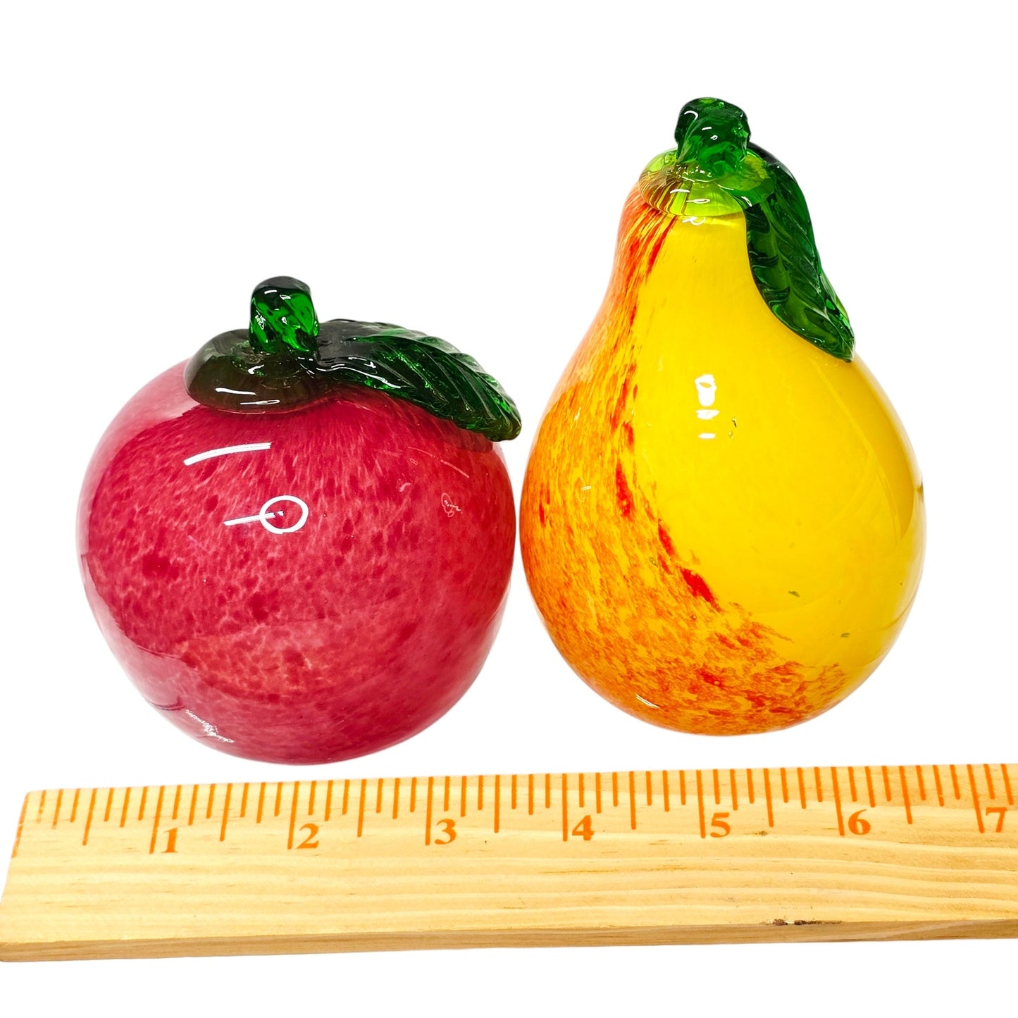 Vtg Italian Art Glass Fruit Apple Pear Figurines Hand Blown Murano Style Italy