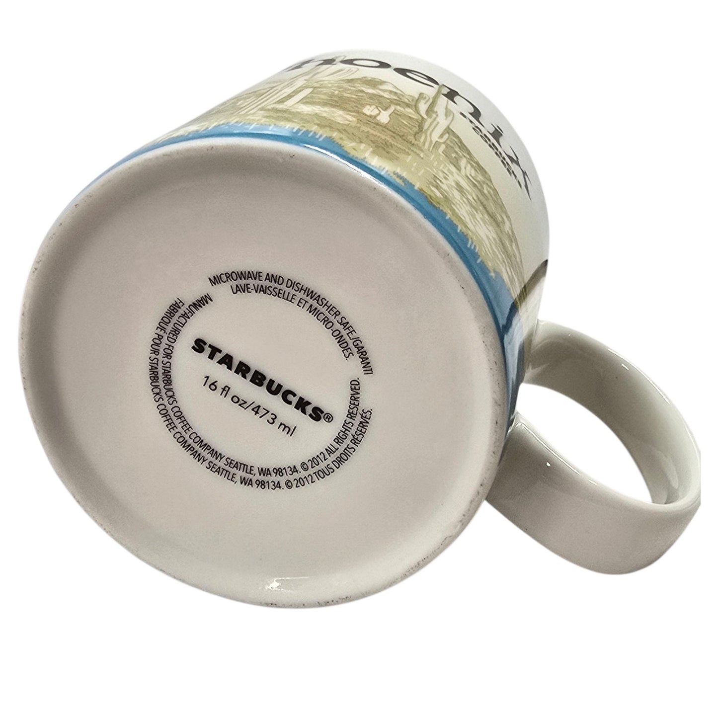 Starbucks Coffee Mug Phoenix City Scene Desert Cactus 16 oz Blue Interior 2012