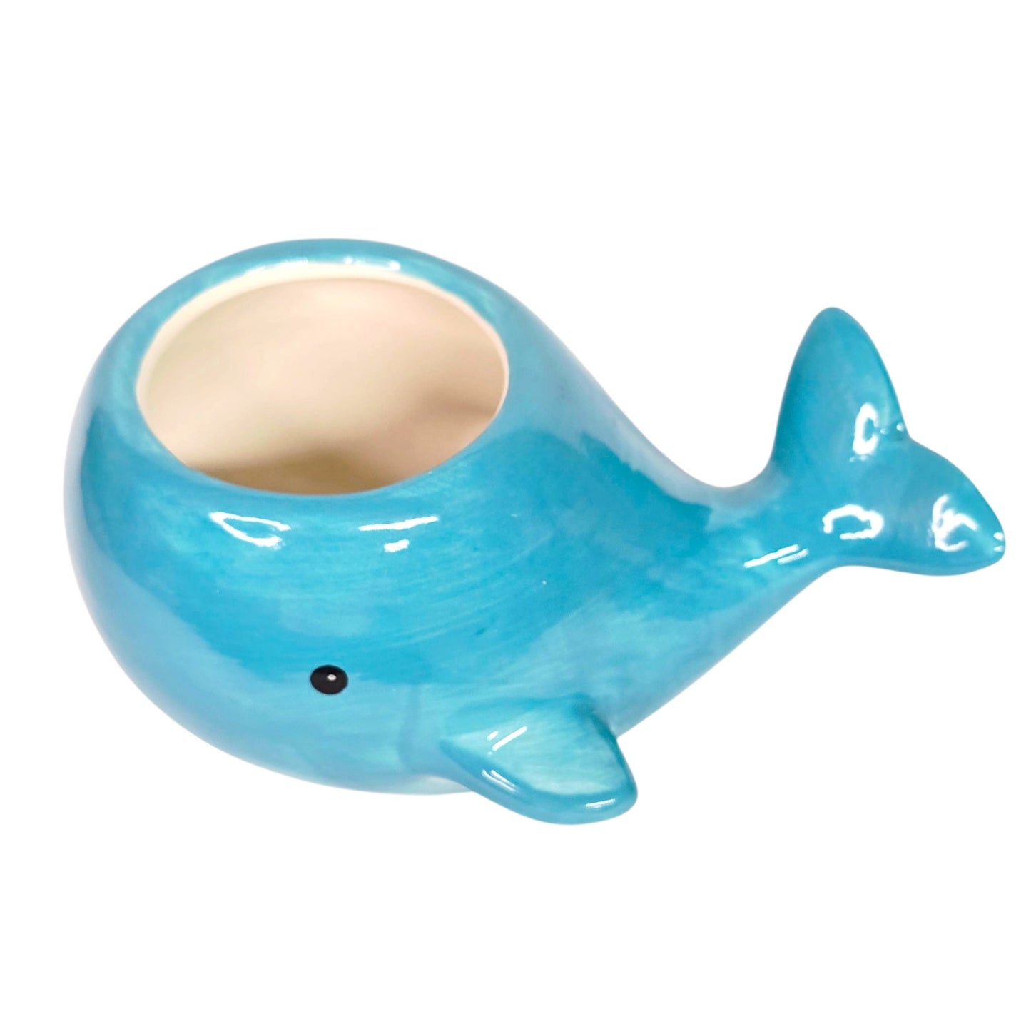 Small Blue Whale Succulent Planter Ceramic Turquoise and White