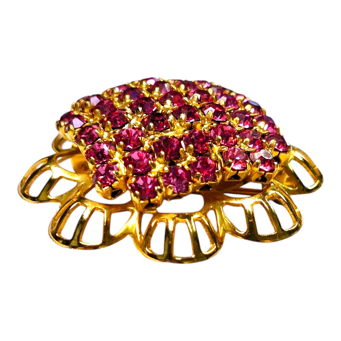 Gold Tone Pinkish Purple Mauve Brooch