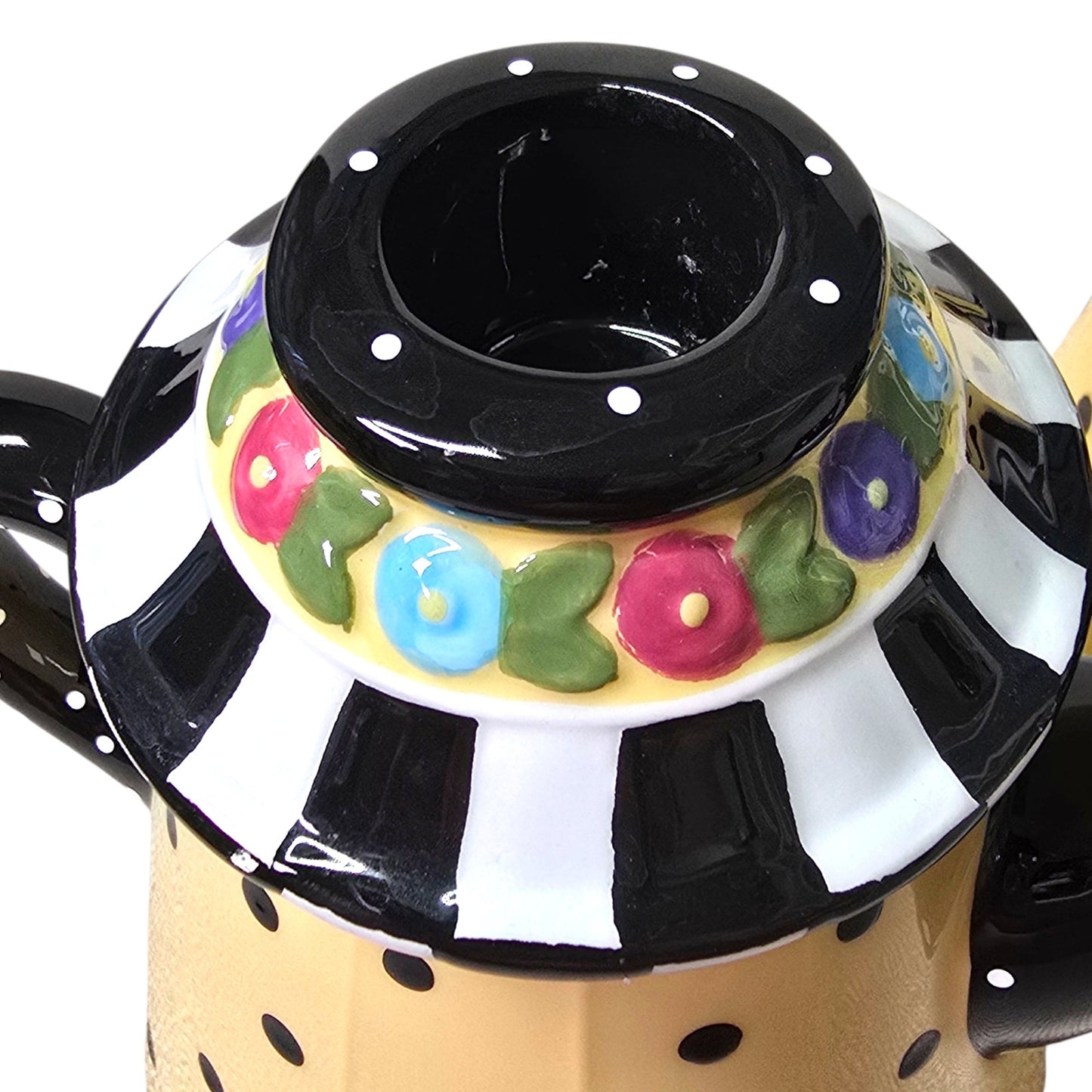 VTG 1998 Mary Engelbreit Yellow & Black Polk-A-Dot Teapot Candle Holders