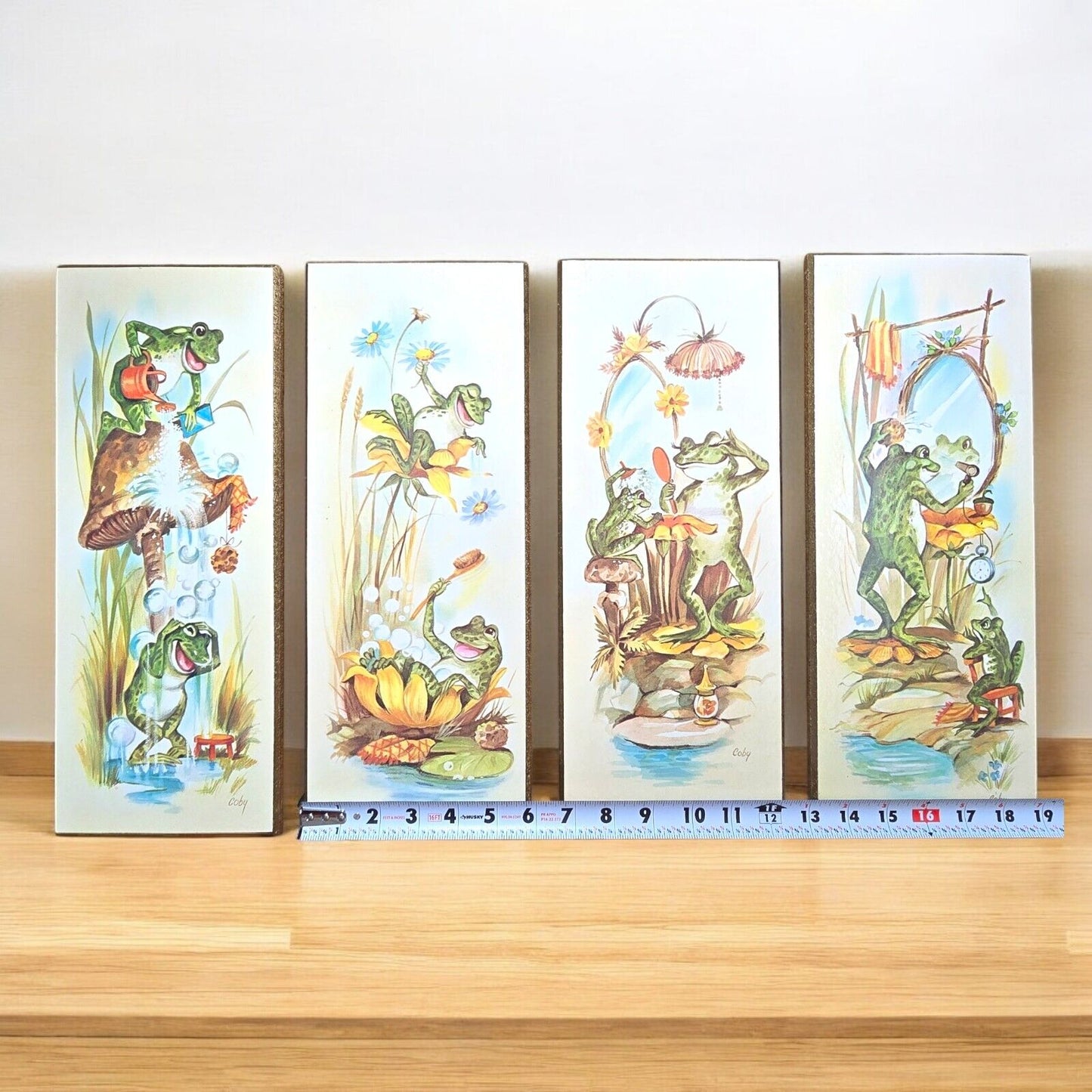 4Vtg Coby Wall Art Bathing Frogs Daily Routine Bathroom Plaques 1970s midcentury