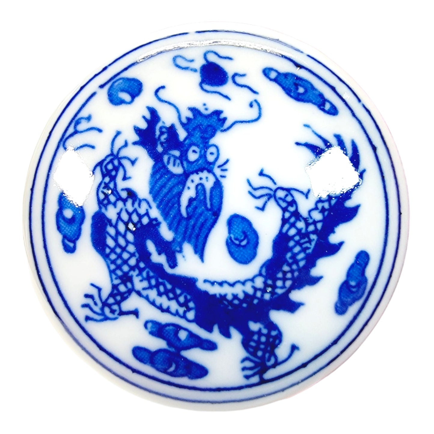 Unique Covered Toothpick Holder with Lid, Blue and White Dragon