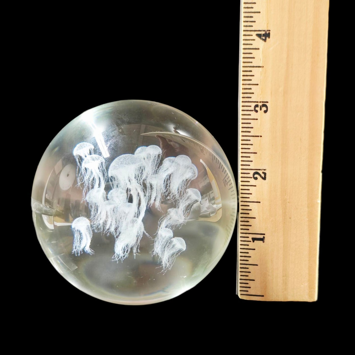 Vintage Art Glass Sphere on Glass Stand Tiny Jellyfish Paperweight Handblown