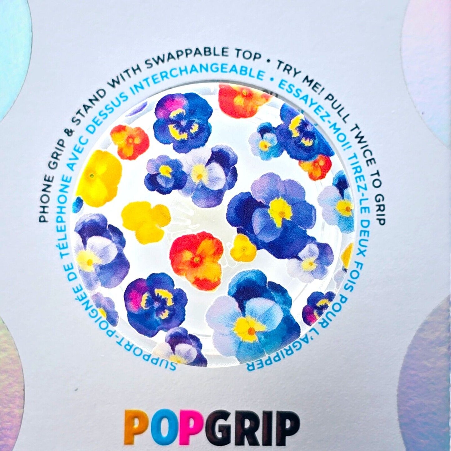 NEW! PopSockets PopGrip Phone Grip Stand Pansy Flowers with Swap Top Plant-Based