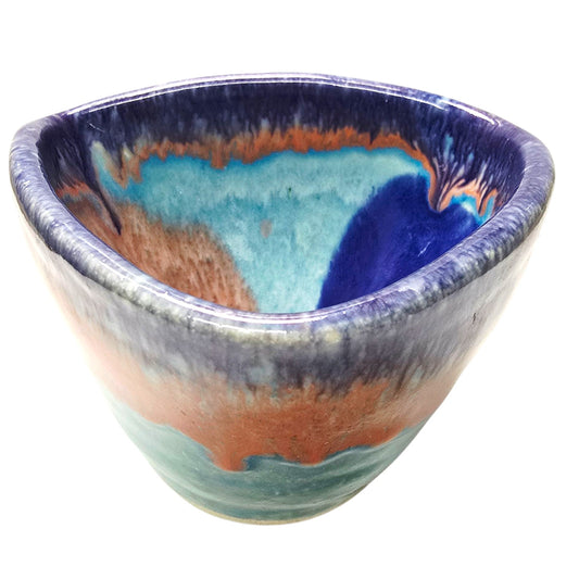 Art Pottery Drip Glaze Decorative Bowl Blue Salmon Turquoise