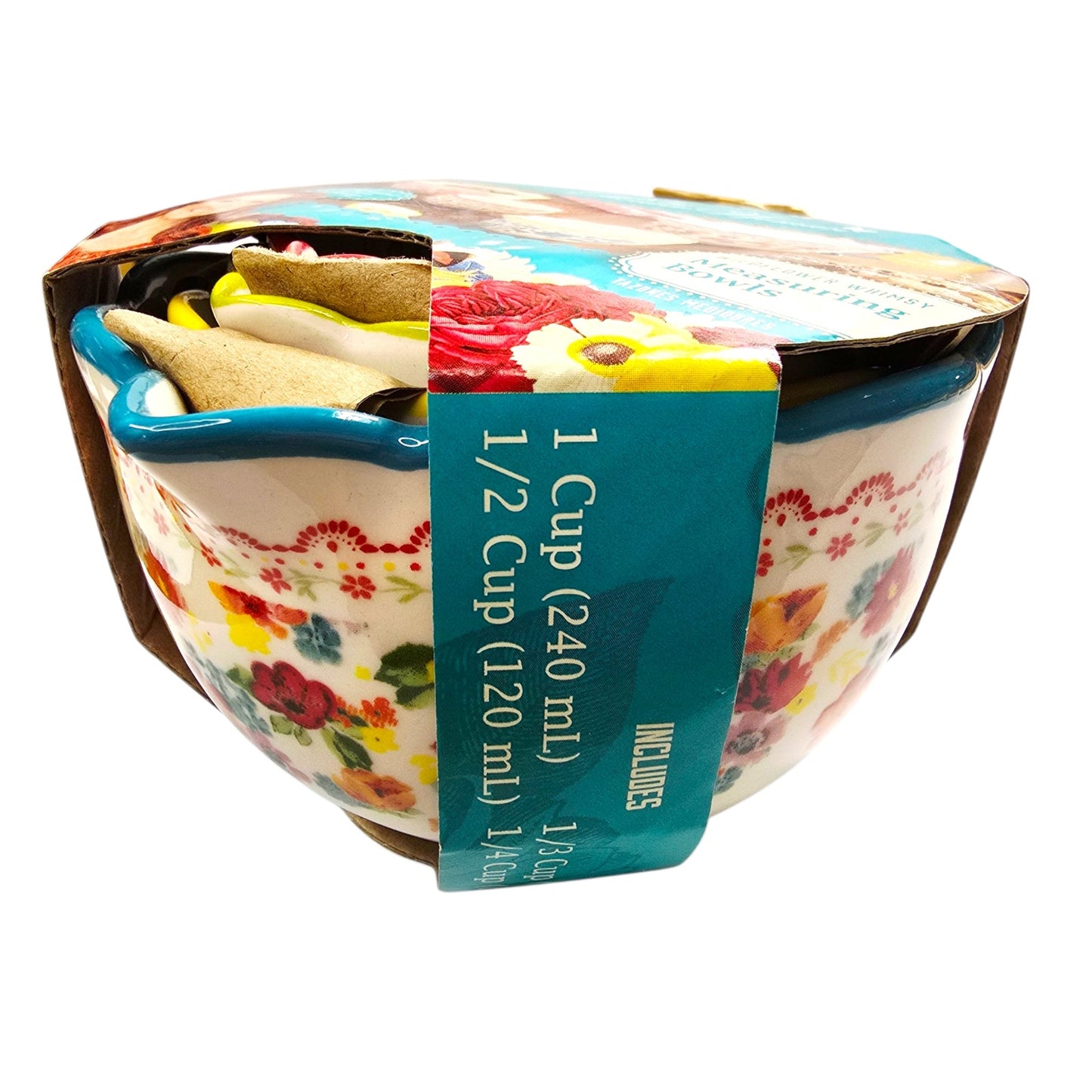 The Pioneer Woman Wildflower Whimsy Set of 4 Measuring Bowls 1 Cup 1/3, 1/2, 1/4