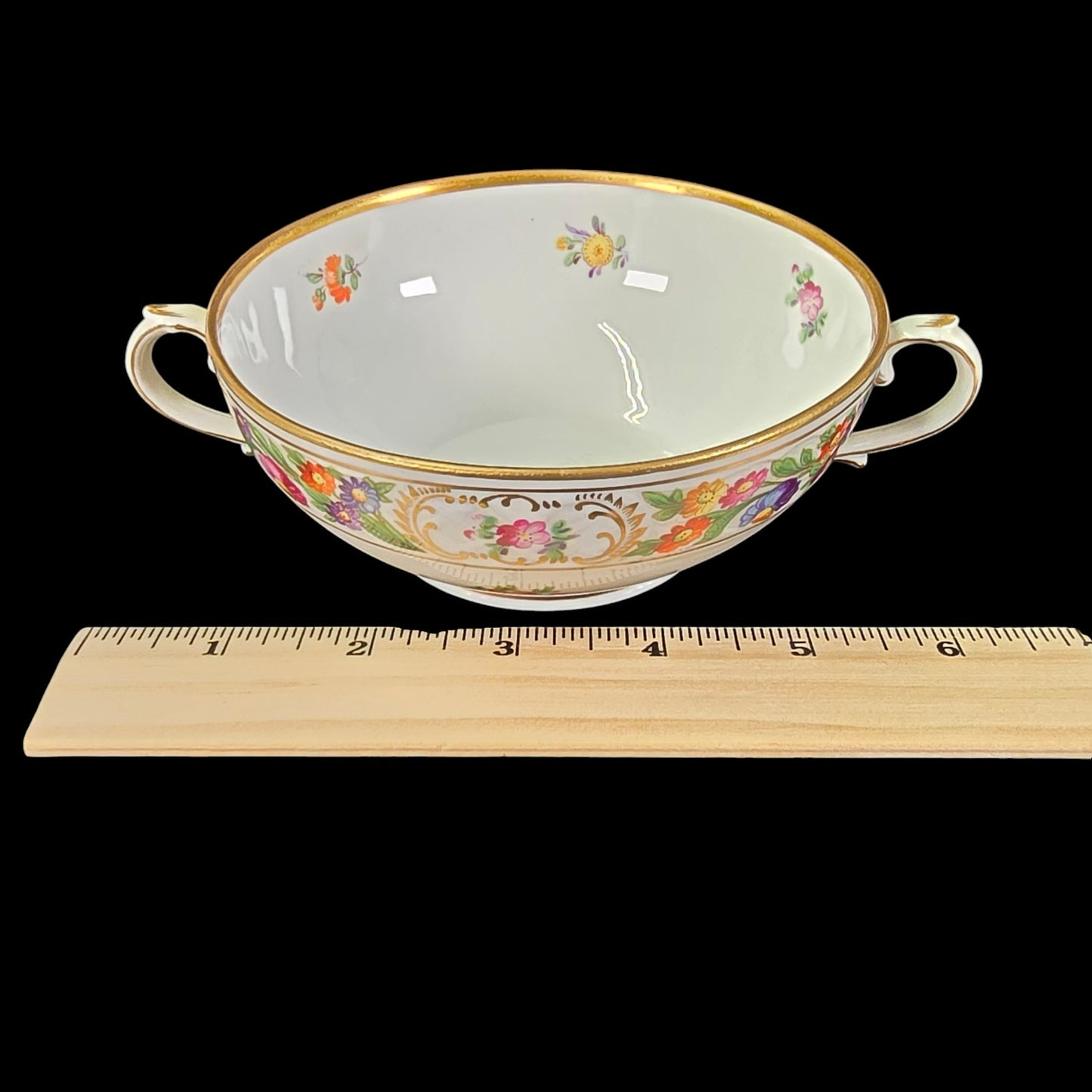 Schumann Bavaria Dresden Floral Double-Handle Bowl, Germany, 6.5" W