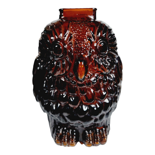 Vintage Libbey Wise Old Owl 6" Bank, Dark Amber Glass, Owl Coin Bank