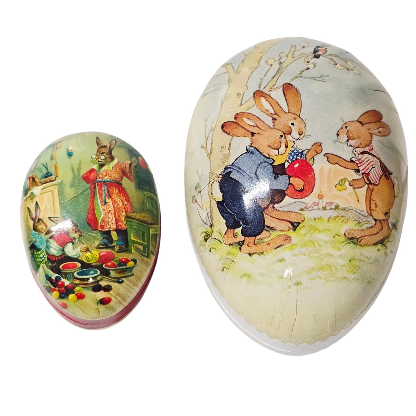 (Saved for Customer) Vintage German Paper Mache Easter Egg Lot (2) Nestler & Echt Erzgebirge
