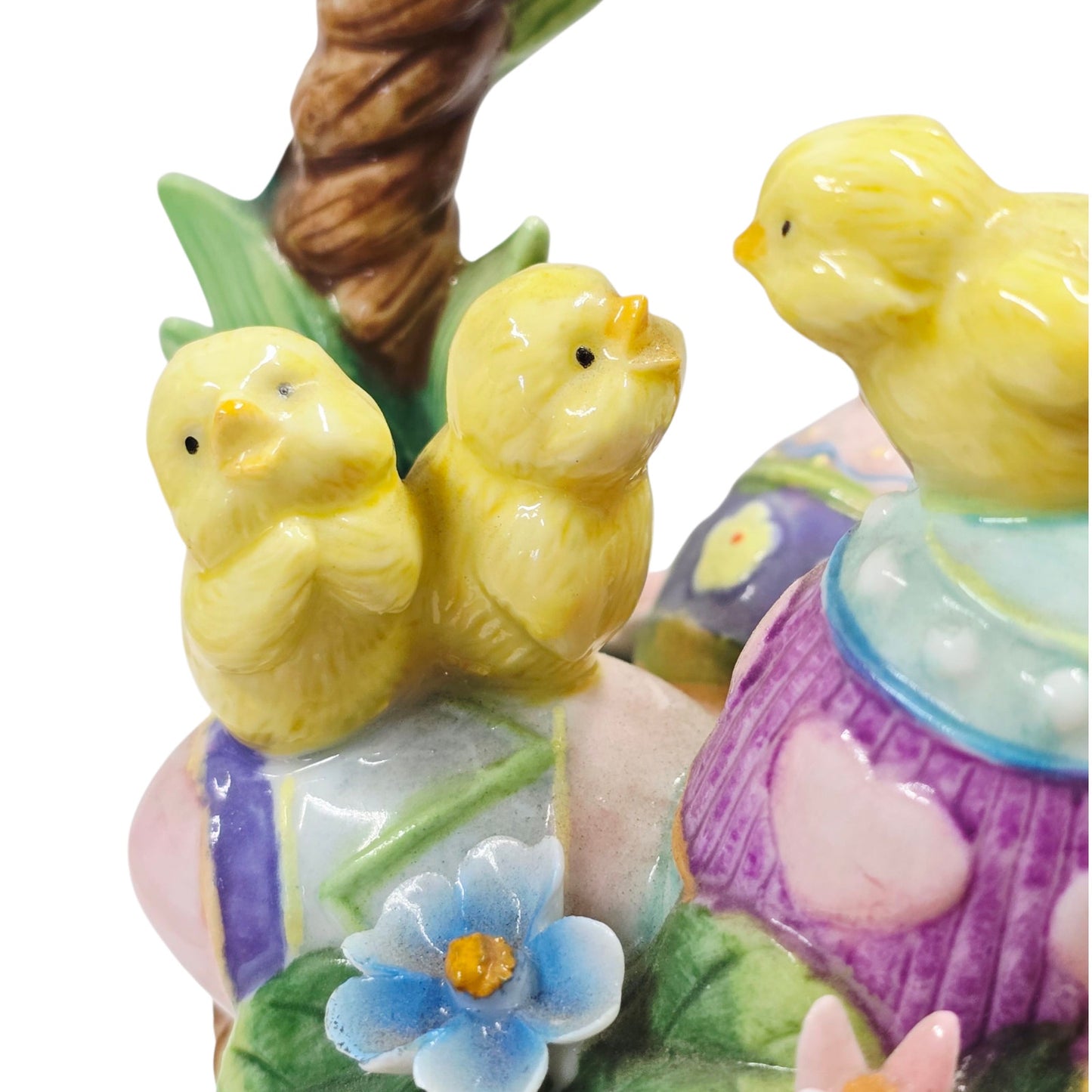 Large Hinged Ceramic Easter Basket Trinket Box Floral Chicks & Eggs Spring Decor