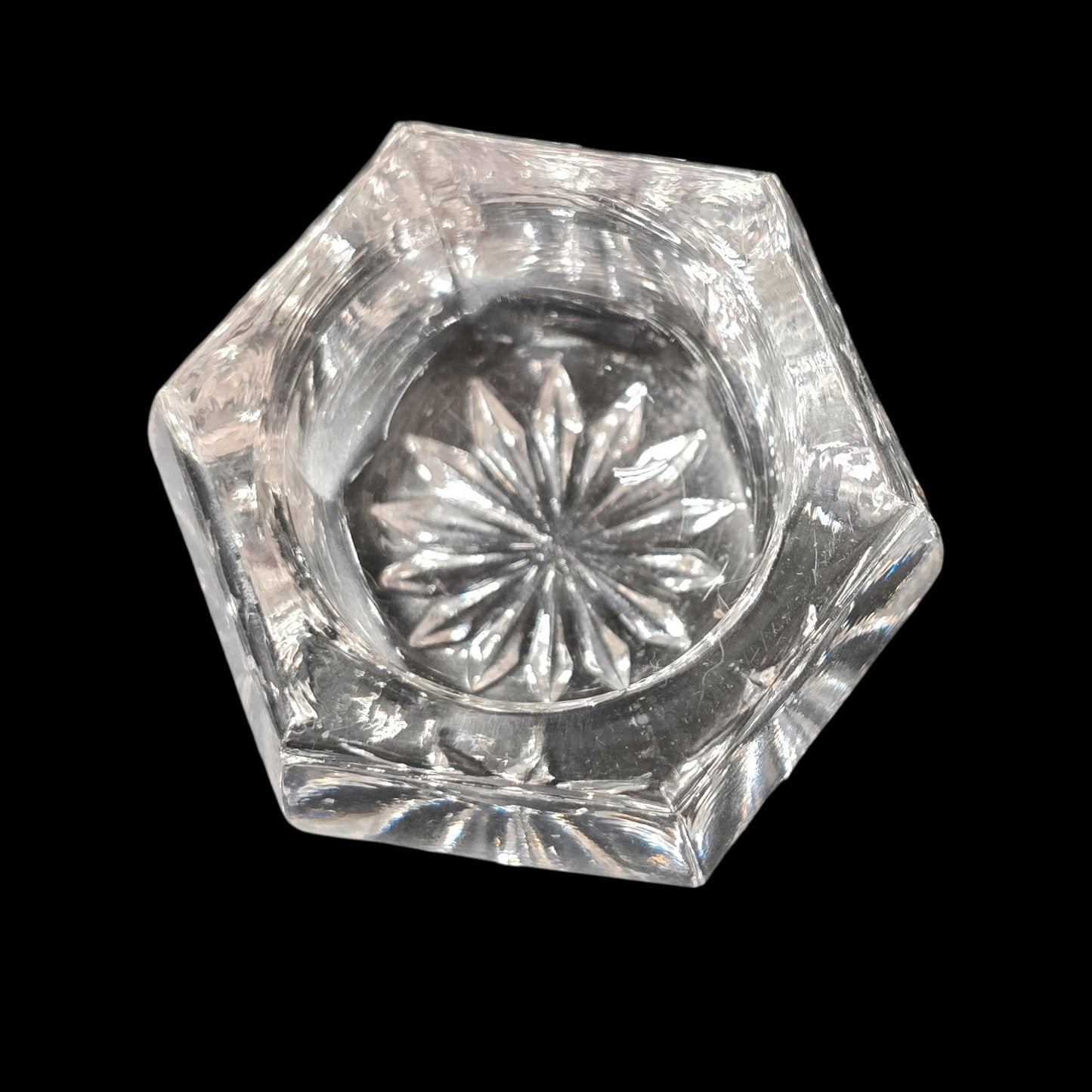 Vintage Clear Glass Salt Cellars Hexagonal Glows Under UV Blacklight Uranium