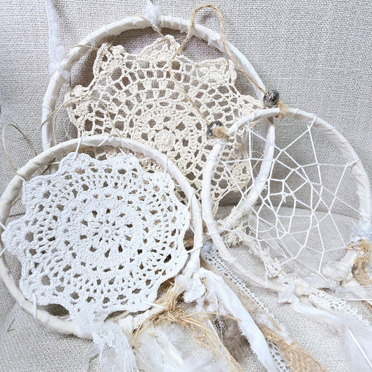 Ribbon and Lace Dream Catchers Set of 3 Bojo Style Shabby Chic Handcrafted Decor